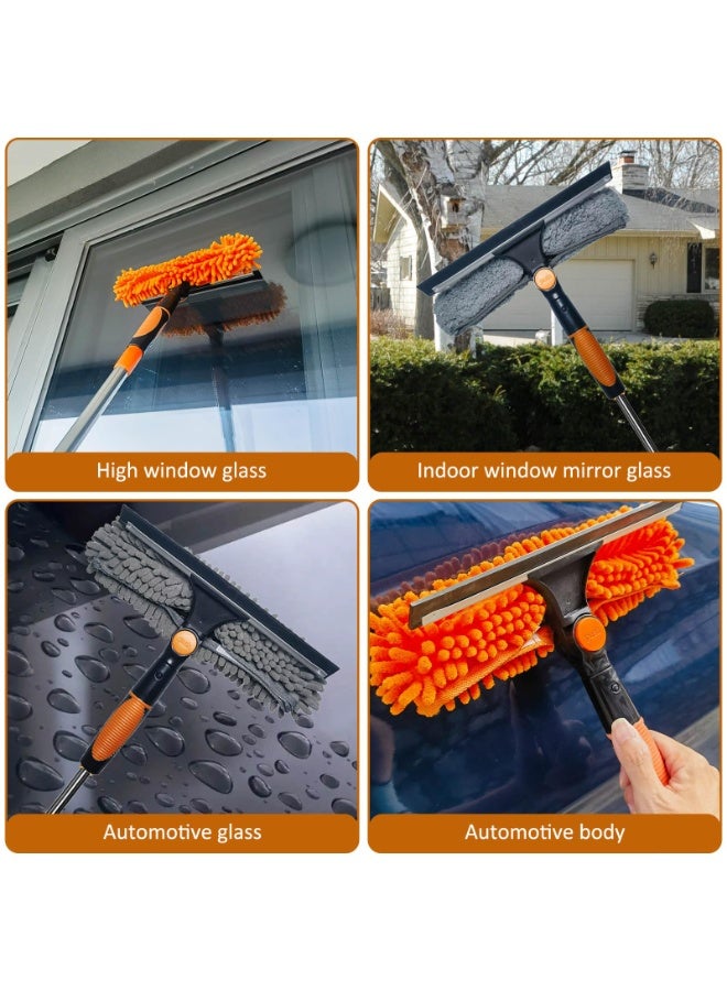 KISSUN 20 ft+ Reach Squeegee Window Cleaner Duster 2 in 1 Rotatable Window Cleaning Tool Kit with 3-14 ft Extension Pole, Window Washing Equipment for Indoor Outdoor Window Car Glass - 3 Pads - Image 5